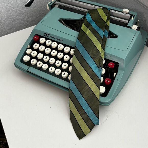 Striped Green and Blue Tie - Picture 2 of 4